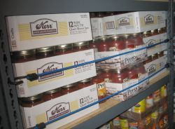 Bungee Cords Holding Food Storage on Shelf Earthquake Preparedness